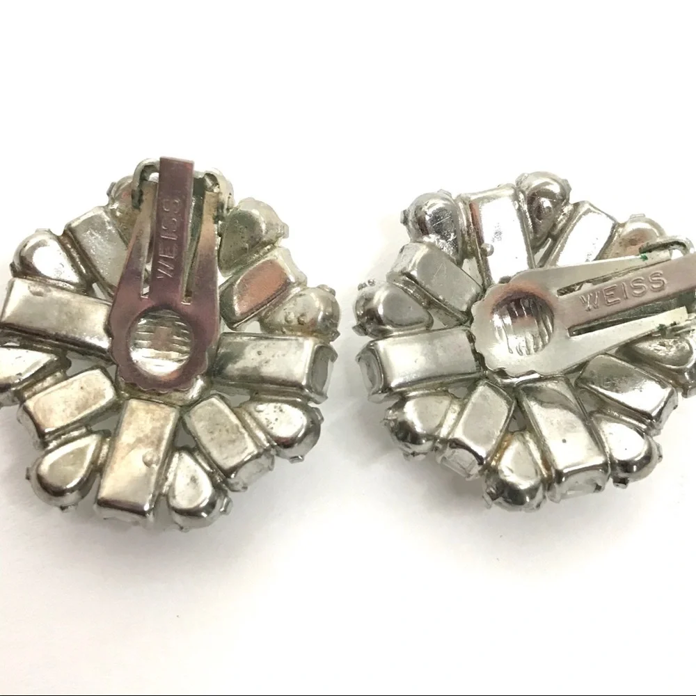 WEISS Vintage Earrings White Glass Crystal Retro